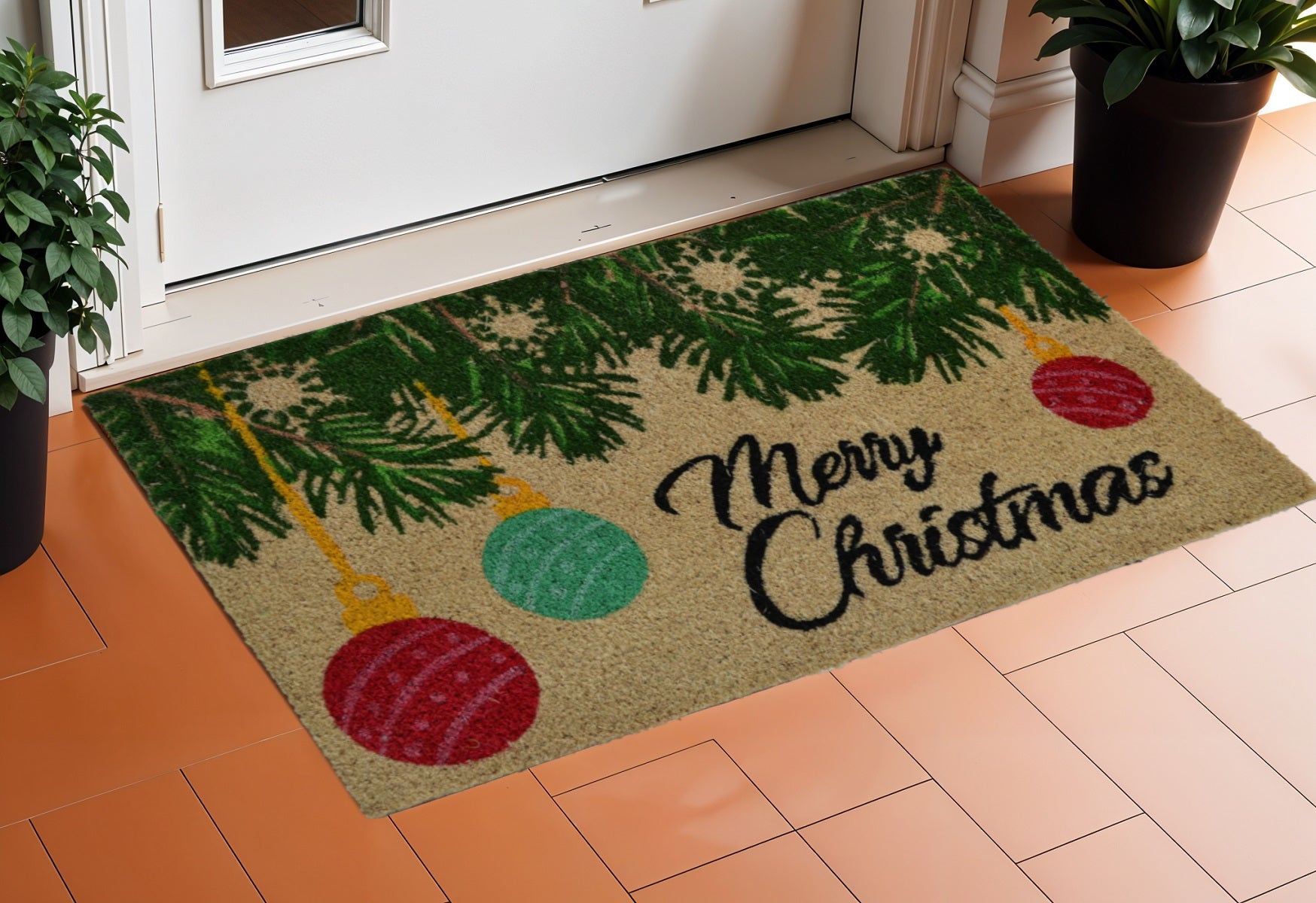 18" X 30" Beige and Red Coir Christmas Merry Christmas Outdoor Christmas Door Mat-0