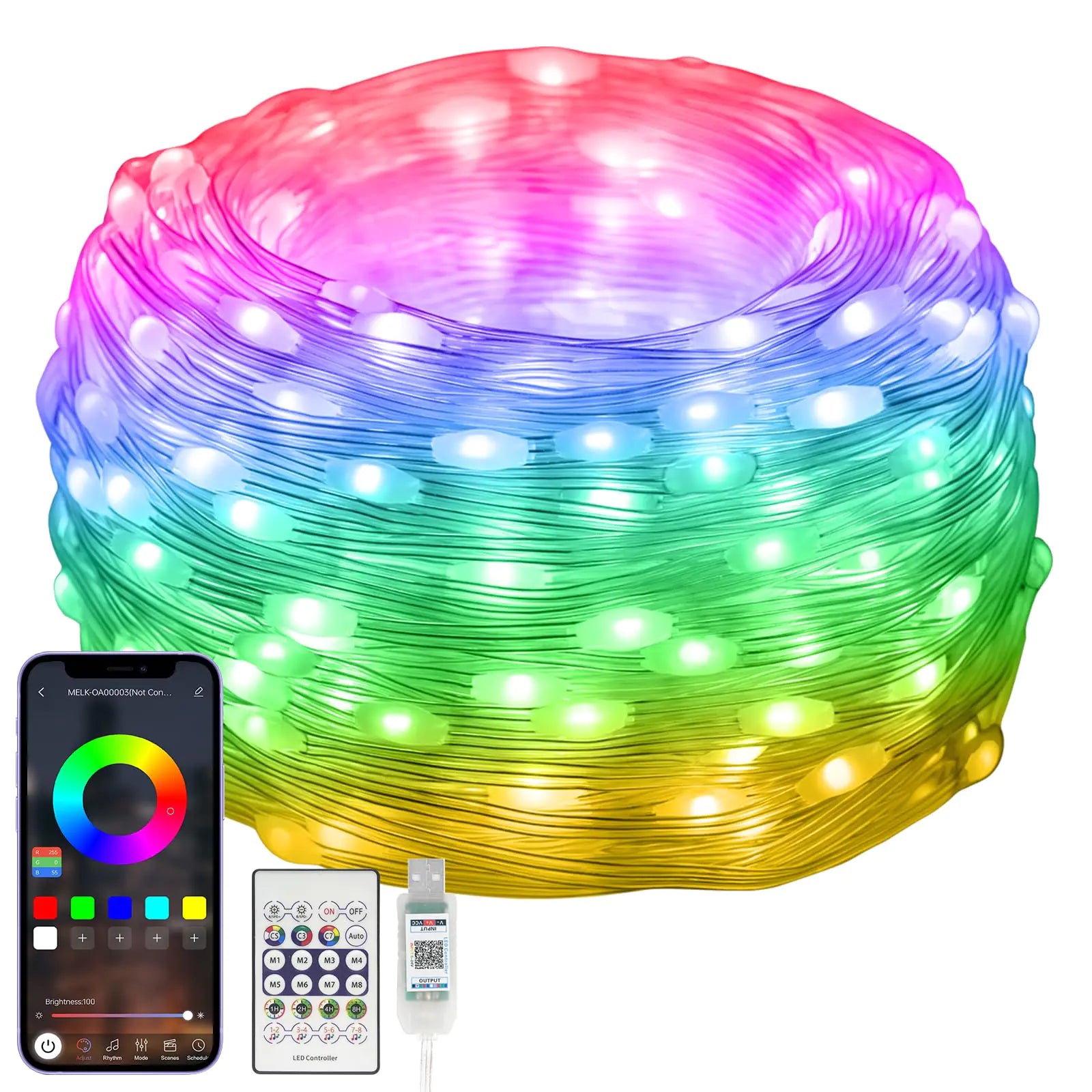 Electight 100 LEDs RGB Smart IC Fairy Lights [APP & Remote Control] 33FT/10M Multicolor String Lights USB Powered & IP65 Waterproof Christmas Light Decoration for Outdoor/Indoor Christmas Bedroom